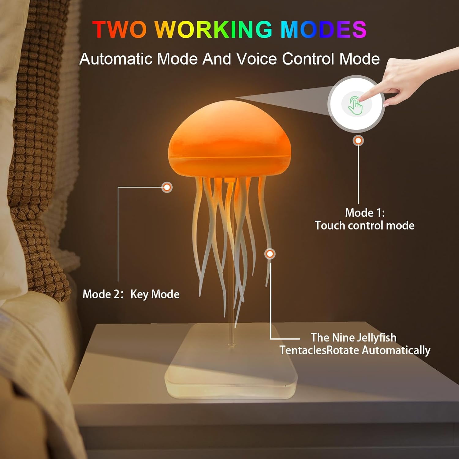 Upgraded Jellyfish Lamp with Jelly Fish Light Lamp with Dancing Legs with Base, Voice Control Jellyfish Night Light Soothing Mood Light for Bedroom, Living Room, Office Night Light, Sleep Aid, Anxiet