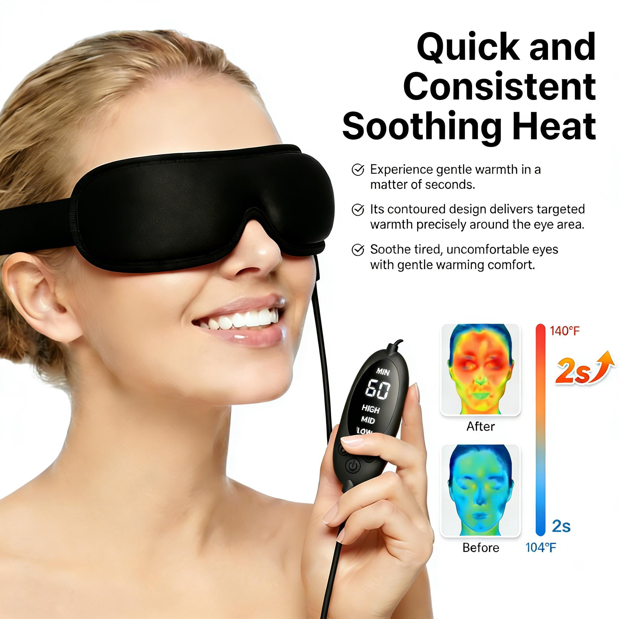 FACEMOON Spandex Blackout, Temperature Control Sleep Eye Mask for Dry Eyes Relief, Insomnia with USB Powered, Washable Cover, Black