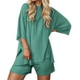 thumbnail image 3 of Zszcpp Womens Shorts Set Outfits Relaxed Fit Breathable Lightweight Short Sleeve Plus Size Plain Clothing Suits, 3 of 7