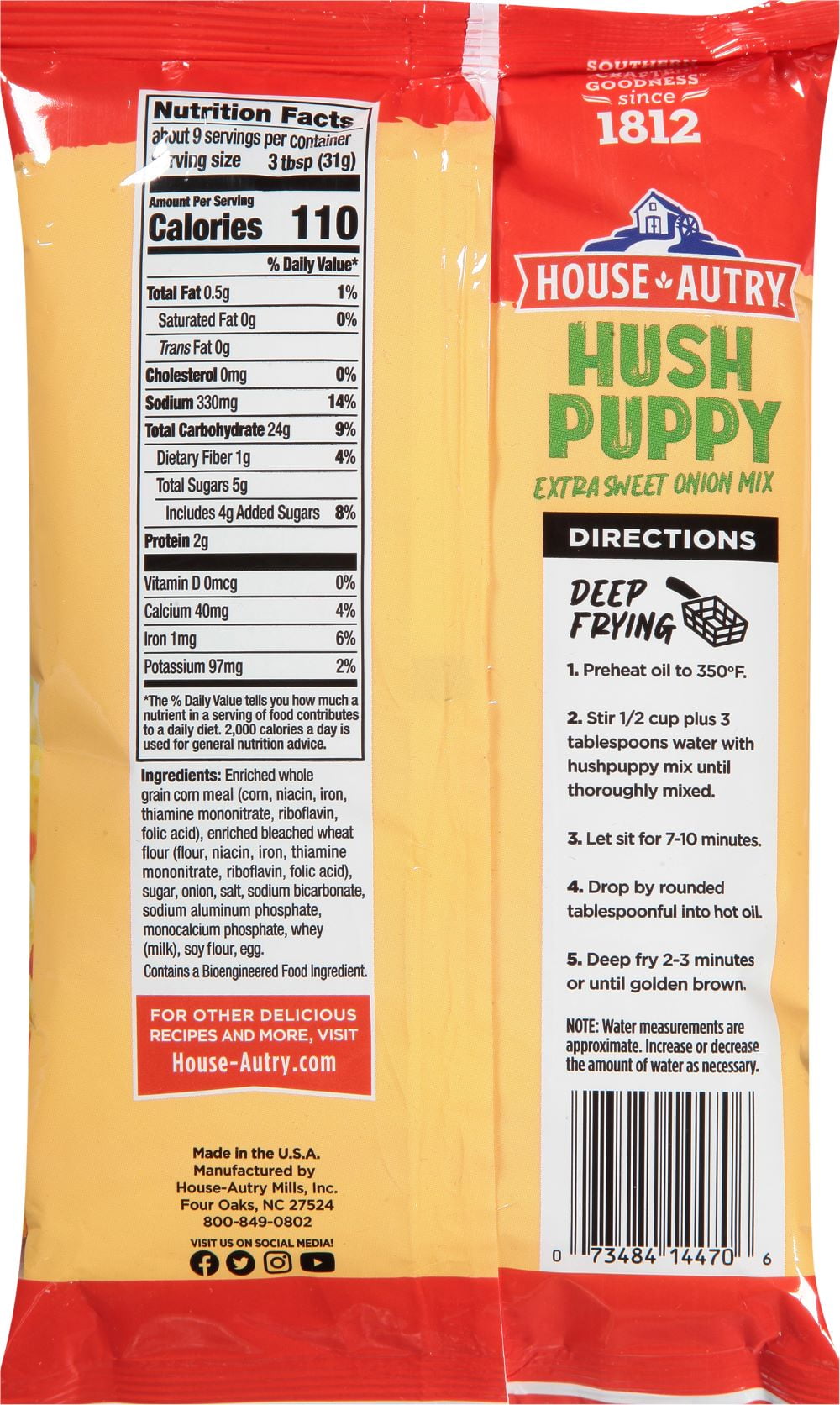 (2 pack) House Autry Extra Sweet Onion Hushpuppy Mix 10z Bag