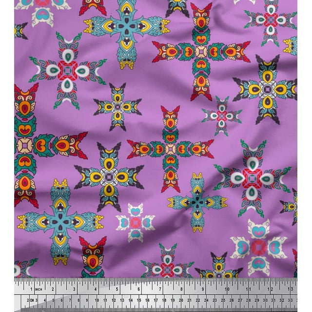 Soimoi Crepe Silk Fabric Tiles Moroccan Print Fabric by Yard 42 Inch Wide