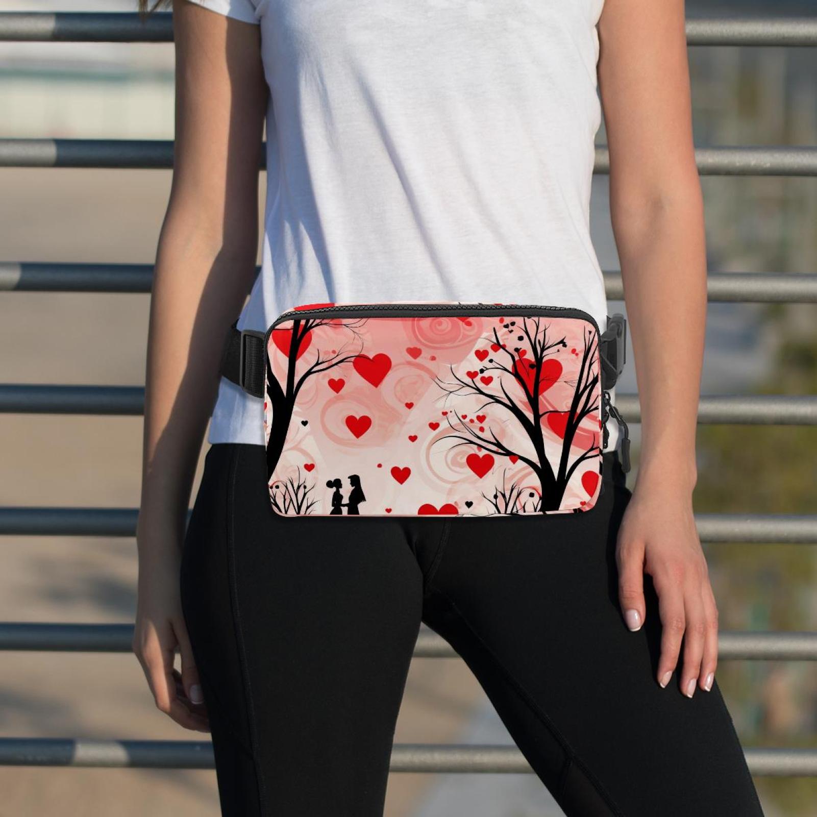 Valentine's Day Love Running Belt Fanny Packs Waist Packs with Extension Strap Unisex Lightweight Adjustable