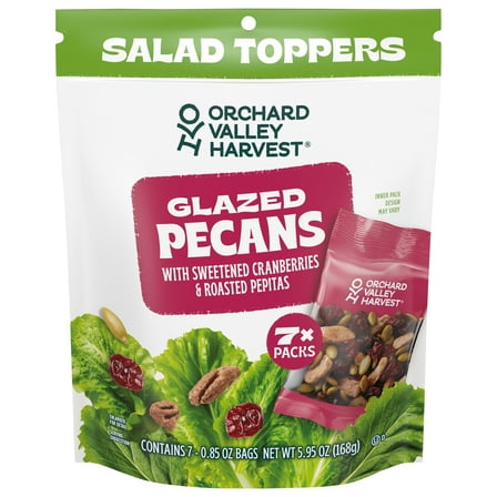 Orchard Valley Harvest Salad Toppers, Gluten Free, Glazed Pecans with Sweetened Cranberries & Roasted Pepitas, 0.85 oz, 7 Bags