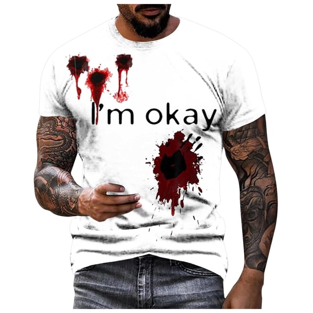 Camisetas de Manga Corta para Hombre, Impresión de la Carta Casual Blusa de Cuello Redondo, Camiseta de Poliéster Deportiva de Moda