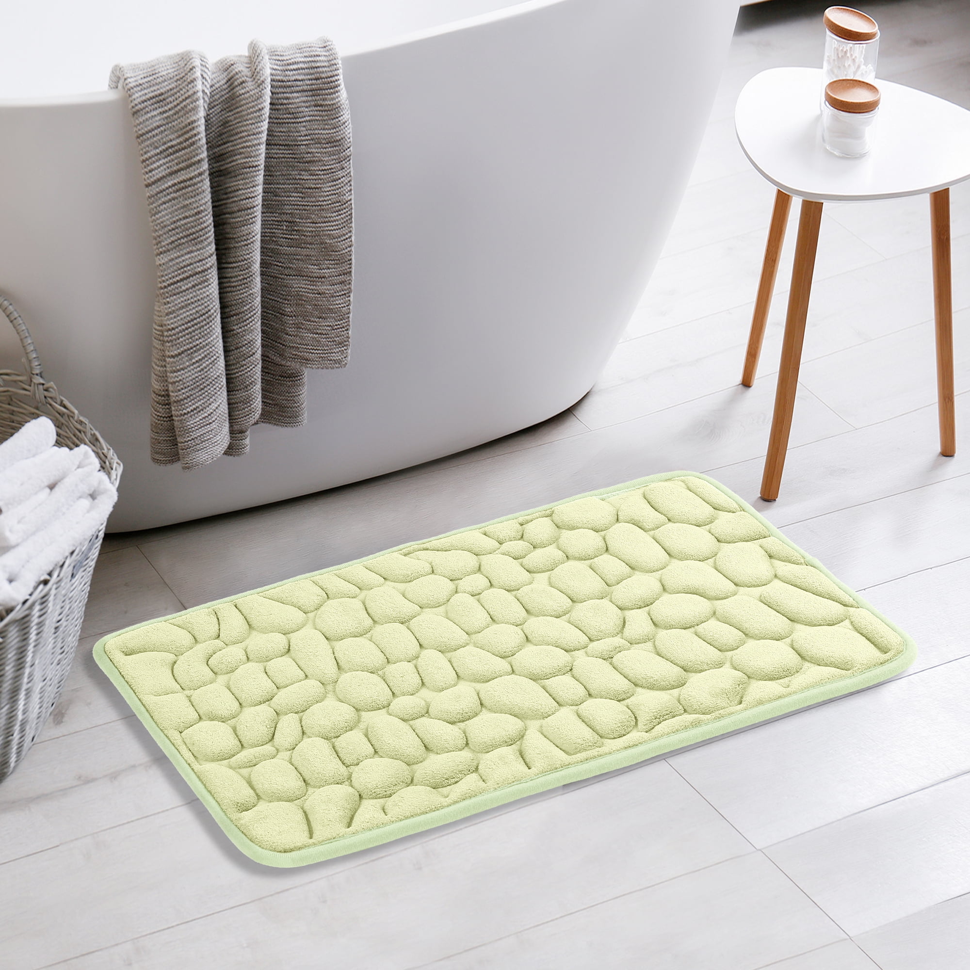 Unique Bargains 2 Pcs Non-Slip Memory Foam Bath Mat Soft Bathroom Rugs for Bathroom, Sink Light Green 16" x 24"