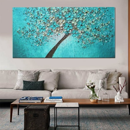 Unframed Print Canvas Blue Plum Flower Oil Painting Picture Home Bedroom Wall Art Decor 24''x47'' (Random Pattern)