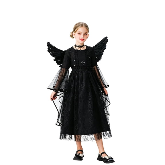 LIIPEE Girls Halloween Costumes Kids Long Sleeve Dresses Witch Fairy 2 In 1 Dress Up Clothes,11-13 Years