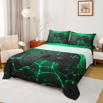 Feelyou Game Boy Full Size Sheets for Child, Green Futuristic Gamepad Bed Sheets, Neon Spider Web Sheet Sets, Breathable Home Decor, 4 Pieces