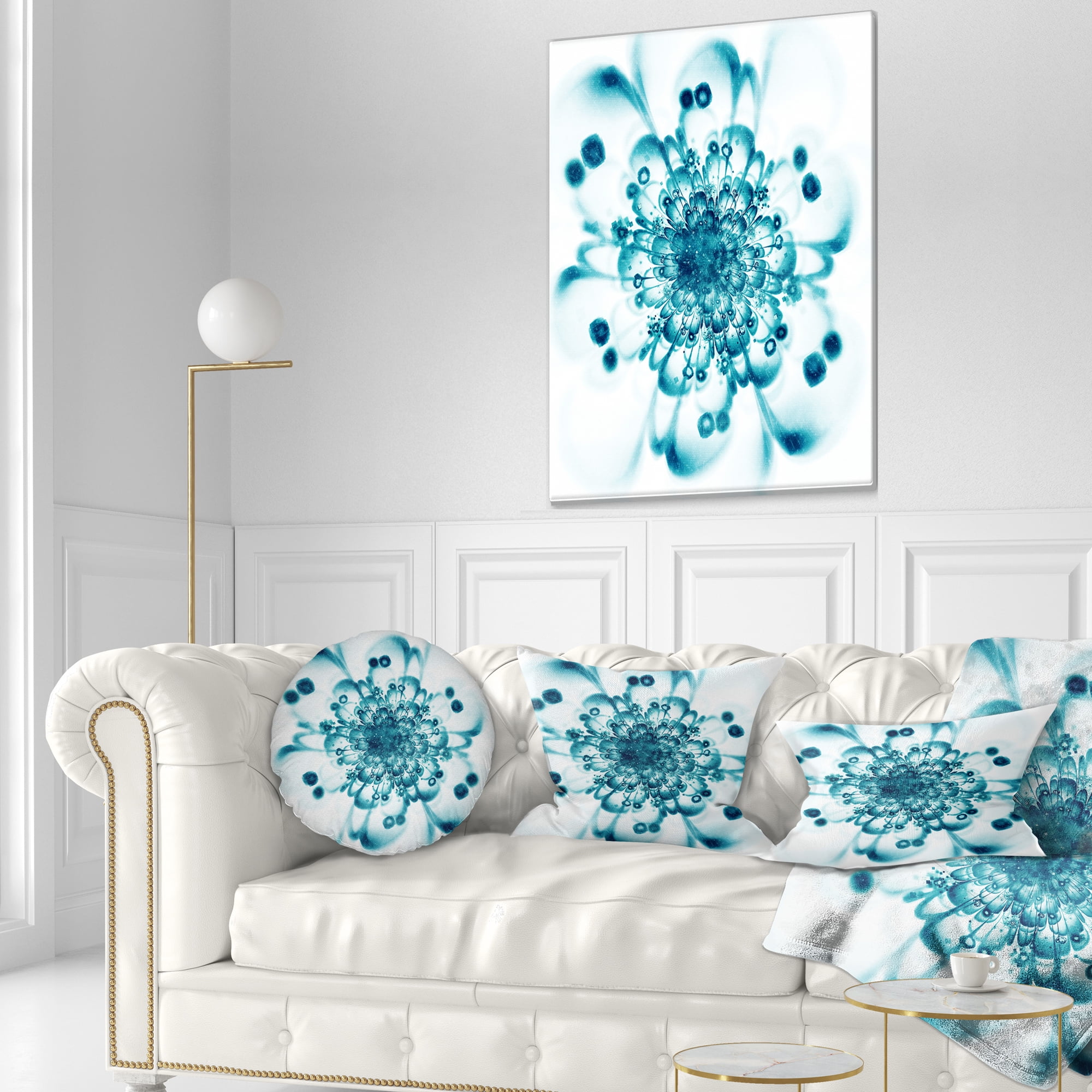 Designart Typical Blue Snowy Fractal Flower - Floral Throw Pillow - 12x20