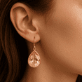 thumbnail image 2 of Bezel Set 9X6 MM Morganite 925 Sterling Silver Rose Vermeil Party Wear Women Mother's Day Gift Engagement Earrings, 2 of 5