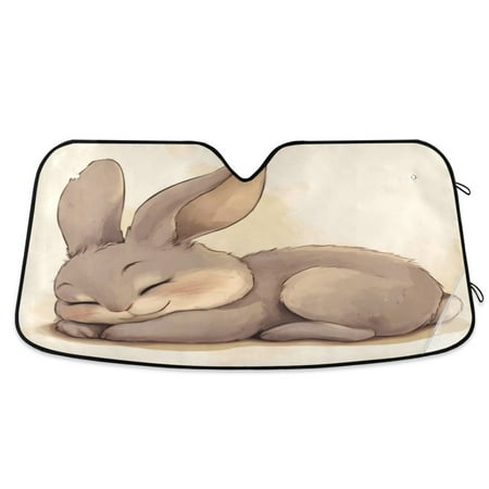 Car Sun Visor 55*27.6inch Windshield Sun Shield Car Sun Curtain Car Sun Shield Car Sun Insulation Suitable For Most Vehicles Gray Sleeping Rabbit