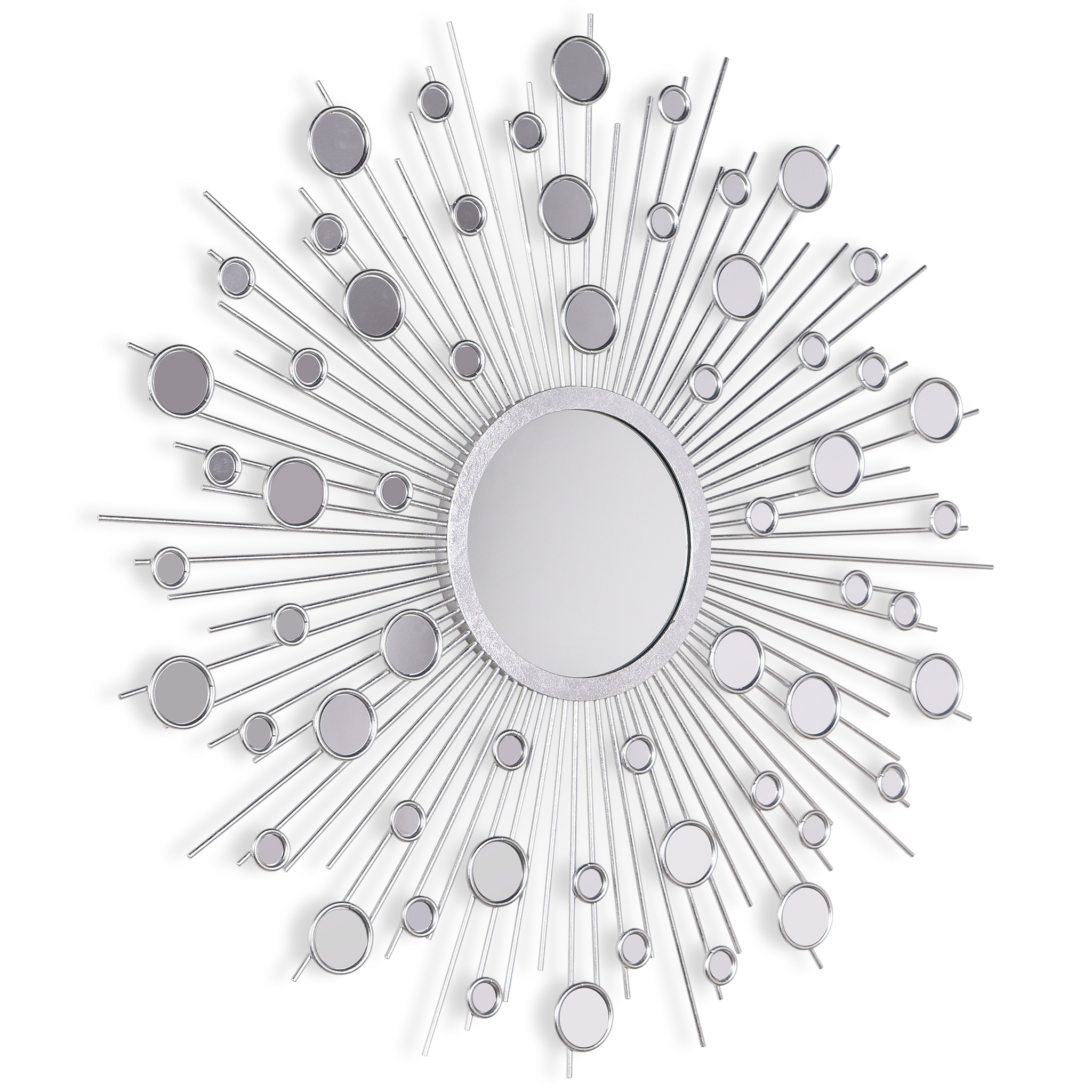 Empire Art Direct Milkyway I Sunburst Silver Round Wall Mirror, 36" x 36", Ready to Hang