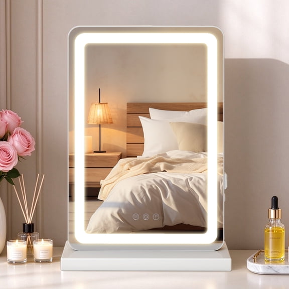 Gianna 13"x17" LED Vanity Mirror with Lights, Dimmable 3-Color Modes, Touch Screen Makeup Mirror for Dressing Table, White Square Design