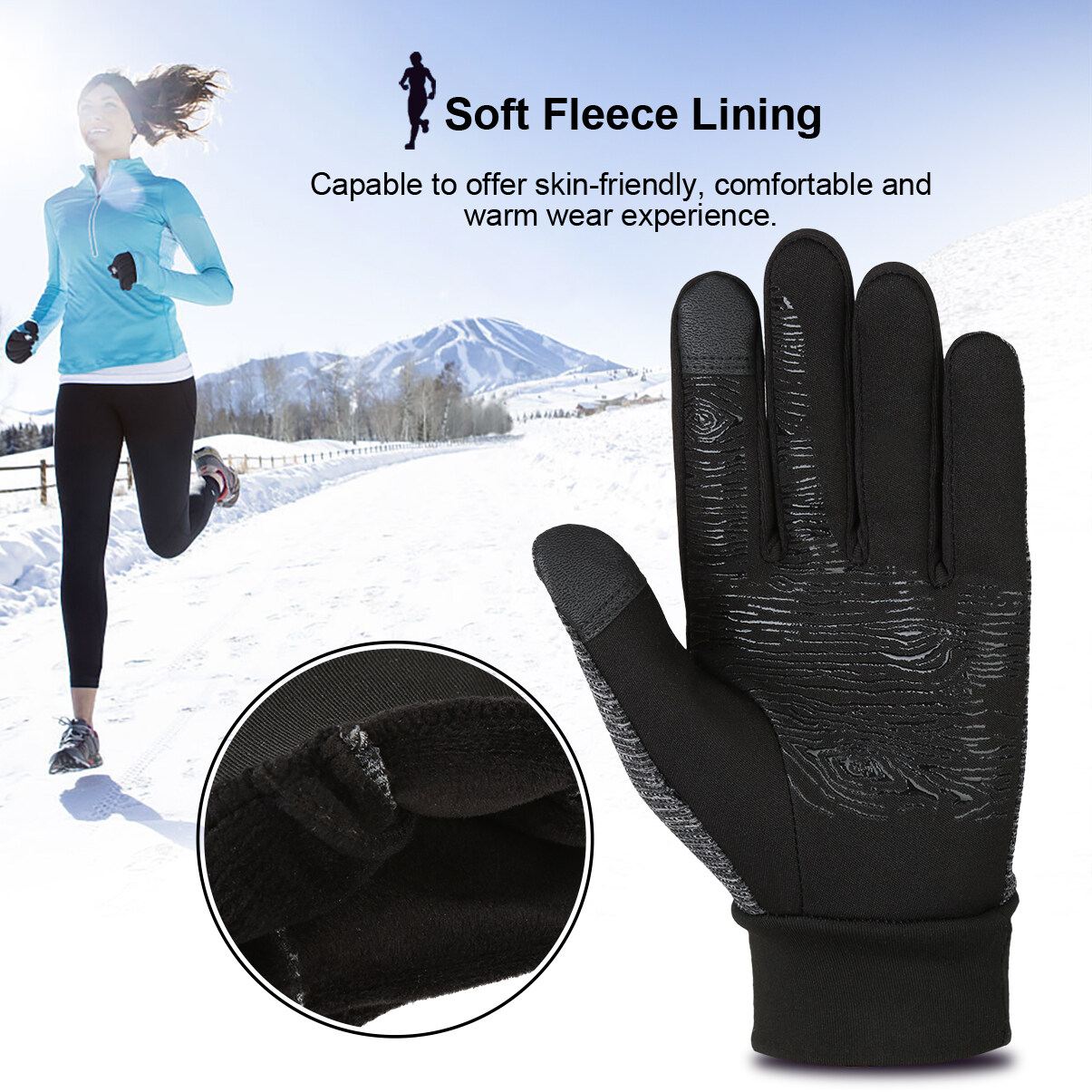 Winter Gloves for Men Women Windproof Warm Gloves Non-Slip Thermal Touchscreen Gloves Casual Gloves for Hiking Cycling Skiing Running, M & Black - image 2 of 9