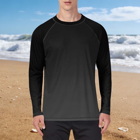Yaoyar Men Ice Silk Sun Protection UPF 50  Long Sleeve Casual Long Sleeve Pullover Patchwork Printed Round Collar Athletic Shirt Rash Guard Quick Dry