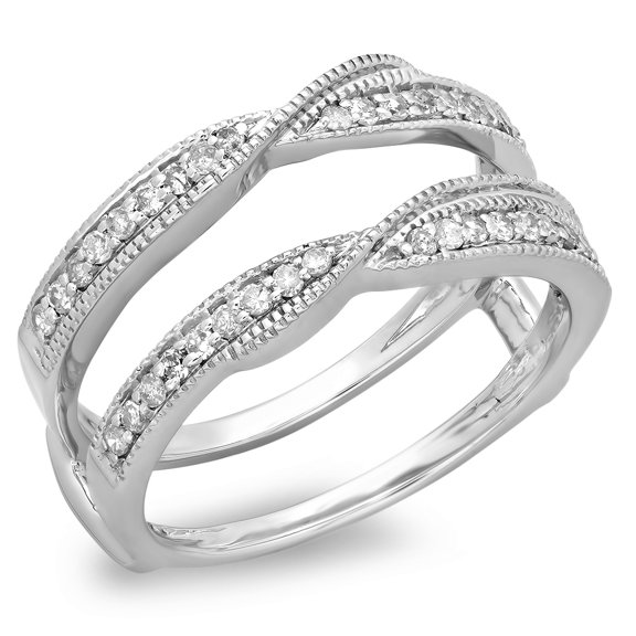 0.33 Carat (ctw) 10K White Gold Round Diamond Ladies Anniversary Wedding Band Enhancer Guard Double Ring 1/3 CT