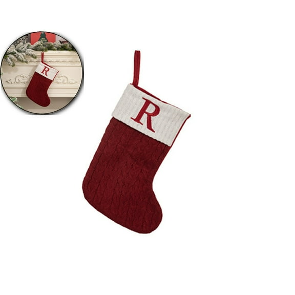 VQPeo 11.8 Inch Red Knit Christmas Stockings, Personalized Embroidered Letter Christmas Stocking, Family Holiday Xmas Party Decor