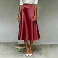thumbnail image 5 of Amkhujs Skirts for Women Mid Length Business Casual Elegant Satin Skirt Trendy High Waist Flowy A Line Skirt,Red,L, 5 of 8