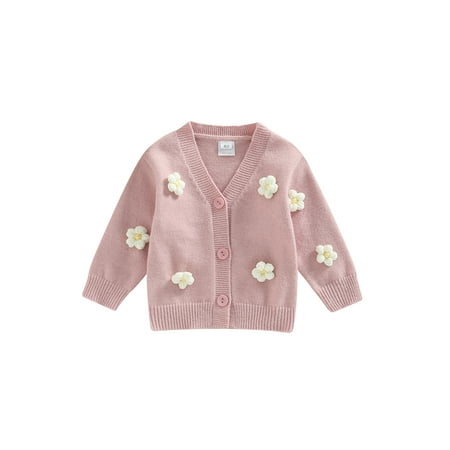 

Canis Baby Girls Knitted Cardigan Sweater Pompoms Knit Cardigan Tops Crewneck Crochet Jacket Outwear Coat for Toddler Kids