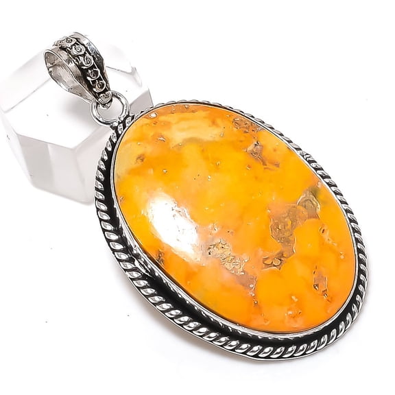 Natural Bumble Bee Jasper 925 Sterling Silver Jewelry Pendant 2.25"