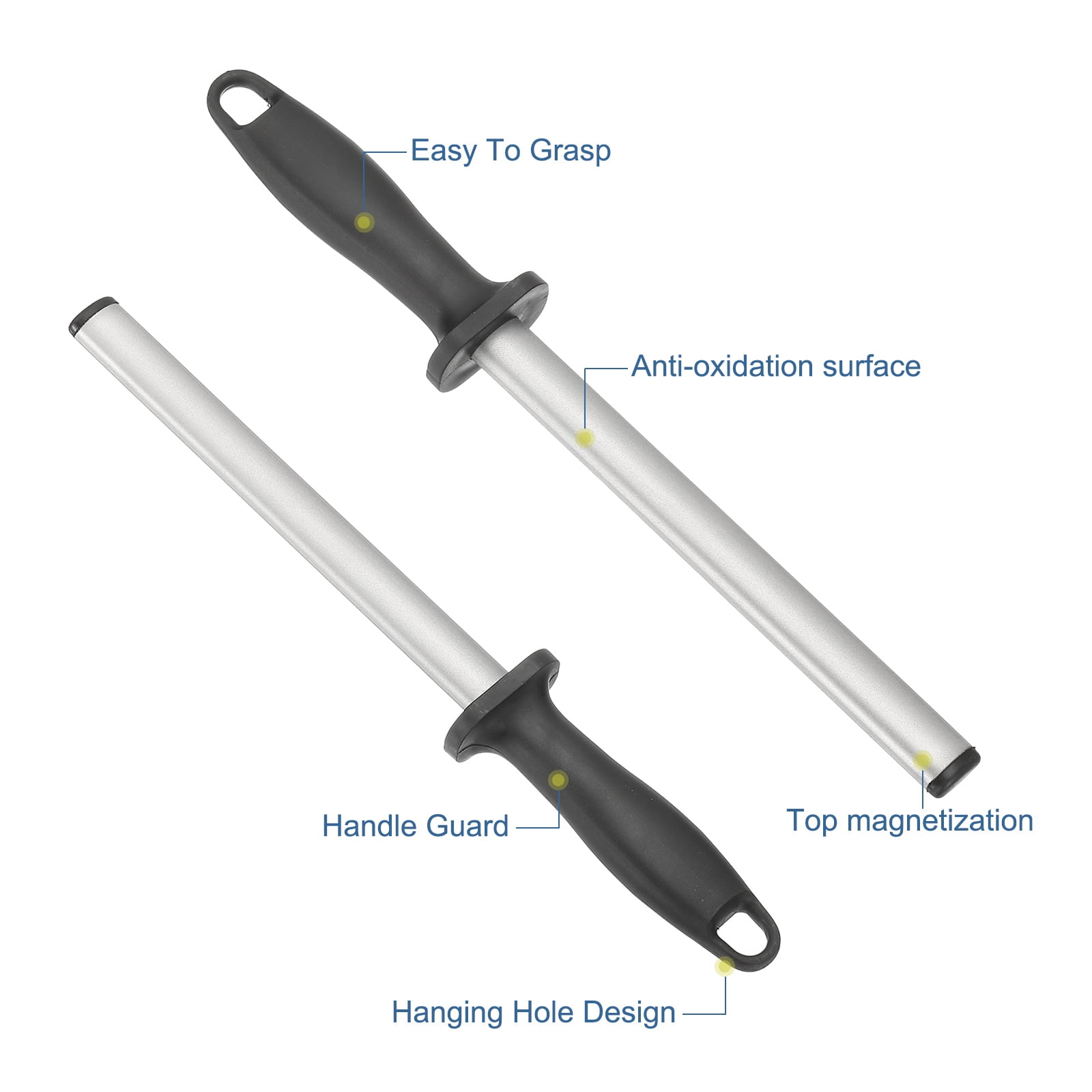 8 Inch Diamond Sharpening Steel Honing Rod, High Hardness Sharpening Rod Knife Sharpener Steel Silver