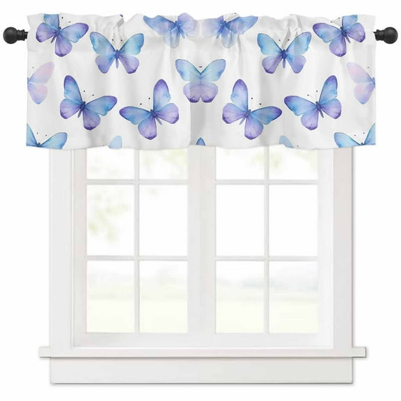 Blue Botanical Valances for Windows Farmhouse Kitchen Curtains Valances Rod Pocket Valance Curtains for Kitchen Windows Spring Summer Leaf Watercolor Window Valances for Bathroom Bedroom 42"x18"