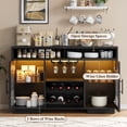 thumbnail image 3 of Sideboard Buffet Cabinet, 54" Kitchen Cabinet with LED Lights & Arched Glass Doors, Tall Bar Cabinets with 2 Adjustable Shelves, Wine Rack & Storage Table for Dining Room, Black, 3 of 7