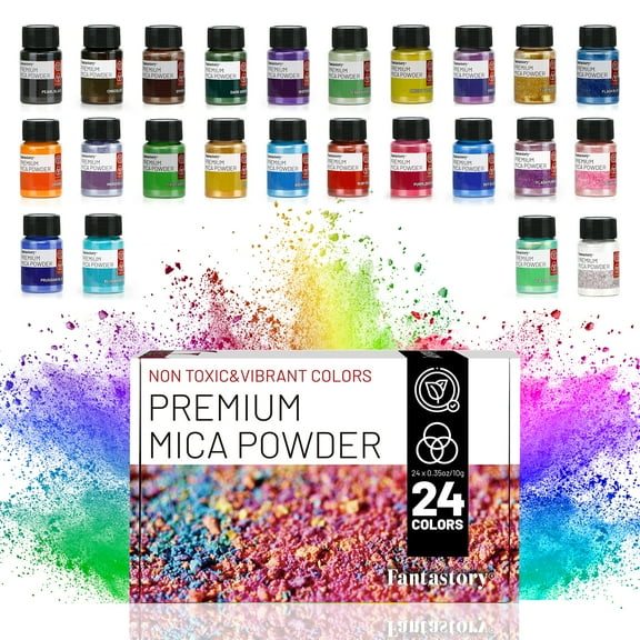 Fantastory Mica Powder for Epoxy Resin, (0.35oz/10g) 24 Colors Pigment Powder with 5 Spoons