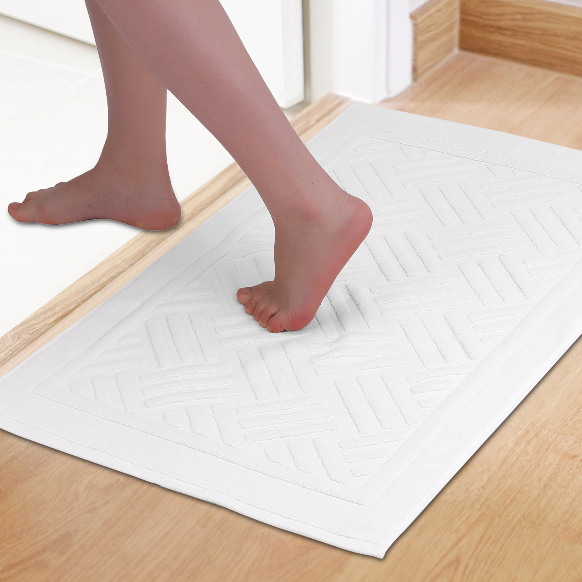 Unique Bargains Cotton Mat Towel Absorbent Floor Bath Rugs for Bathroom Beige 20" x 32"