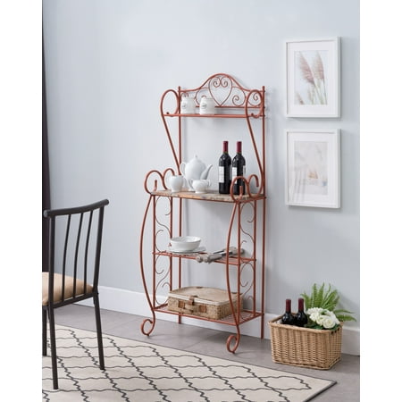 Adam Metal Stand Raina Orange Metal & Wood Transitional Freestanding 4 Tier Shelves Storage Kitchen Bakers Organizer Display Rack Stand ()