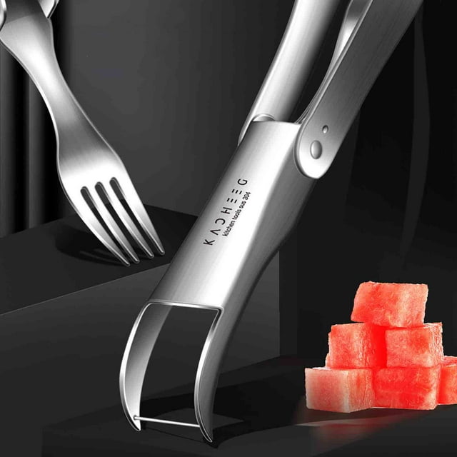onlyliua Artículos En Liquidación Tenedor para Cortar Sandía 2 En 1, Herramienta para Cortar Sandía En Cubitos, Acero Inoxidable 304, Herramienta para Cortar Melón, Sandía y Cortar Carne
