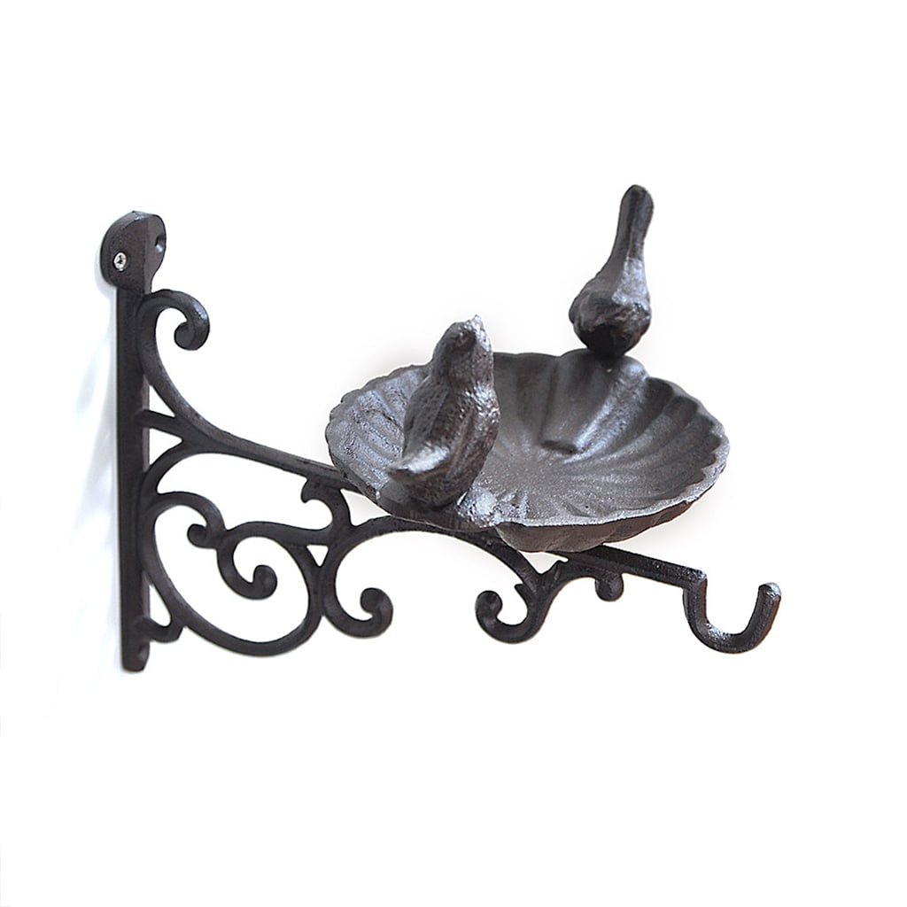 Cast Iron Bird Bath with Hook Garden Decor Wall Mounted Weatherproof Vintage Water Bowl for Wild Birds