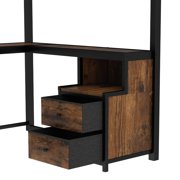Bellemave Queen Size Loft Bed with Desk, Metal Loft Bed with Storage Shelves & Non-woven Fabri Drawers and Built-in Ladders for Teens, Adults, Black