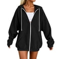thumbnail image 5 of Fesfesfes Women's Corduroy Zip Up Hooded Jacket, Long Sleeve Drawstring Hoodie with Pockets, Casual Winter Fall Spring Outerwear, Warm Loose Fit Sweatshirt Coat, 5 of 6