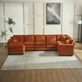 thumbnail image 2 of Modern U Shaped 6-seat Sectional Sofa Couch with one Ottoman and three toss pillows ,Modular Sofa for Living Room,Corduroy sofa, 2 of 27