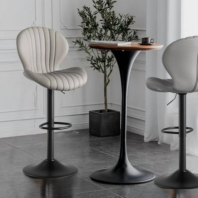 Hawsaiy Bar Stools Set of 2, Modern Swivel Bar Chairs with Mid Back and Adjustable Seat Height, Light Gray