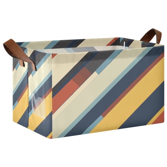 Yayeee Foldable Storage Basket for Shelves with Handles Waterproof Cloth Bins, Retro Colorful Stripes