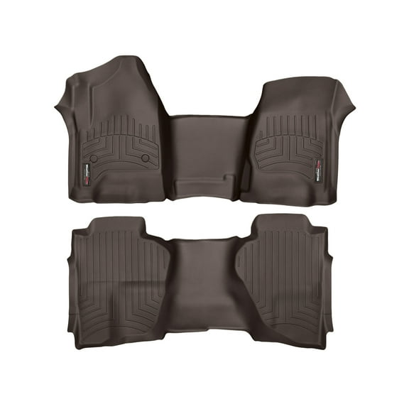 WeatherTech Custom Fit FloorLiners compatible with Silverado 1500, Silverado 2500HD/3500HD, Silverado LD 1500, Sierra 1500, Sierra 2500HD/3500HD - 1st Row Over-The-Hump & 2nd Row, Cocoa