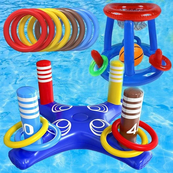 1 Set Inflatable Pool Floats Toy Set Floating Basketball Hoop Inflatable Cross Ring Toss Pool Toys Kids Adults Swimming Pool Water Game