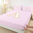 thumbnail image 4 of Erosebridal Gold Initial Letter A Queen Sheet Sets for Kids, Pink Stripes Bed Set, 4pcs, 4 of 5