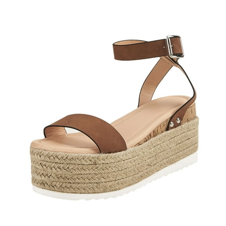 

Larisalt Platform Sandals Women Women s Cute Open Toes One Band Ankle Strap Flexible Summer Flat Sandals Brown