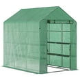 thumbnail image 2 of Outsunny 7' x 5' x 6.5' Walk-in Greenhouse, PE Cover, 2-Tier Shelves, Steel Frame Hot house, Roll-Up Zipper Door for Flowers, Vegetables, Saplings, Tropical Plants, Green, 2 of 9