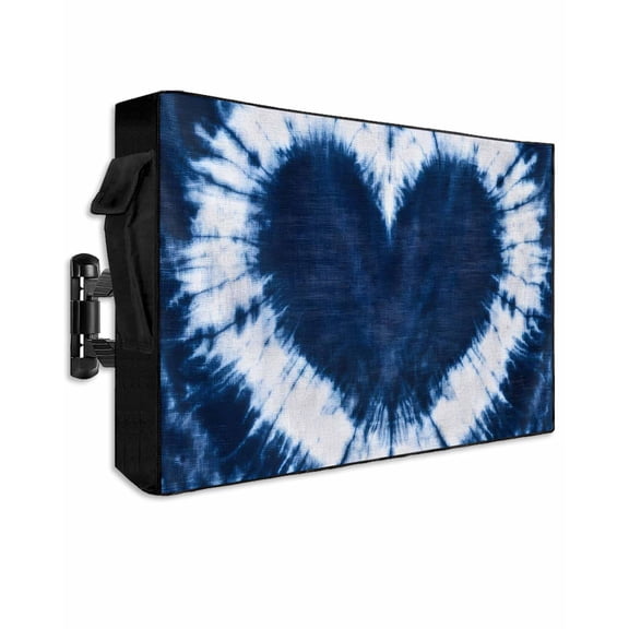 Outdoor TV Cover 40 to 43 Inch Weatherproof, Retro Abstract Tie Dye Love Waterproof TV Screen Protector for Outside Decor with Zipper and Pocket 40"L x 25"H , Midnight Blue