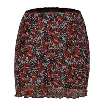 SWSMCLT Women's Sexy Floral Printed Mesh Casual Summer Mini Skirt Bodycon High Waist Cocktail Ruffle Elastic Waist Red 10-12