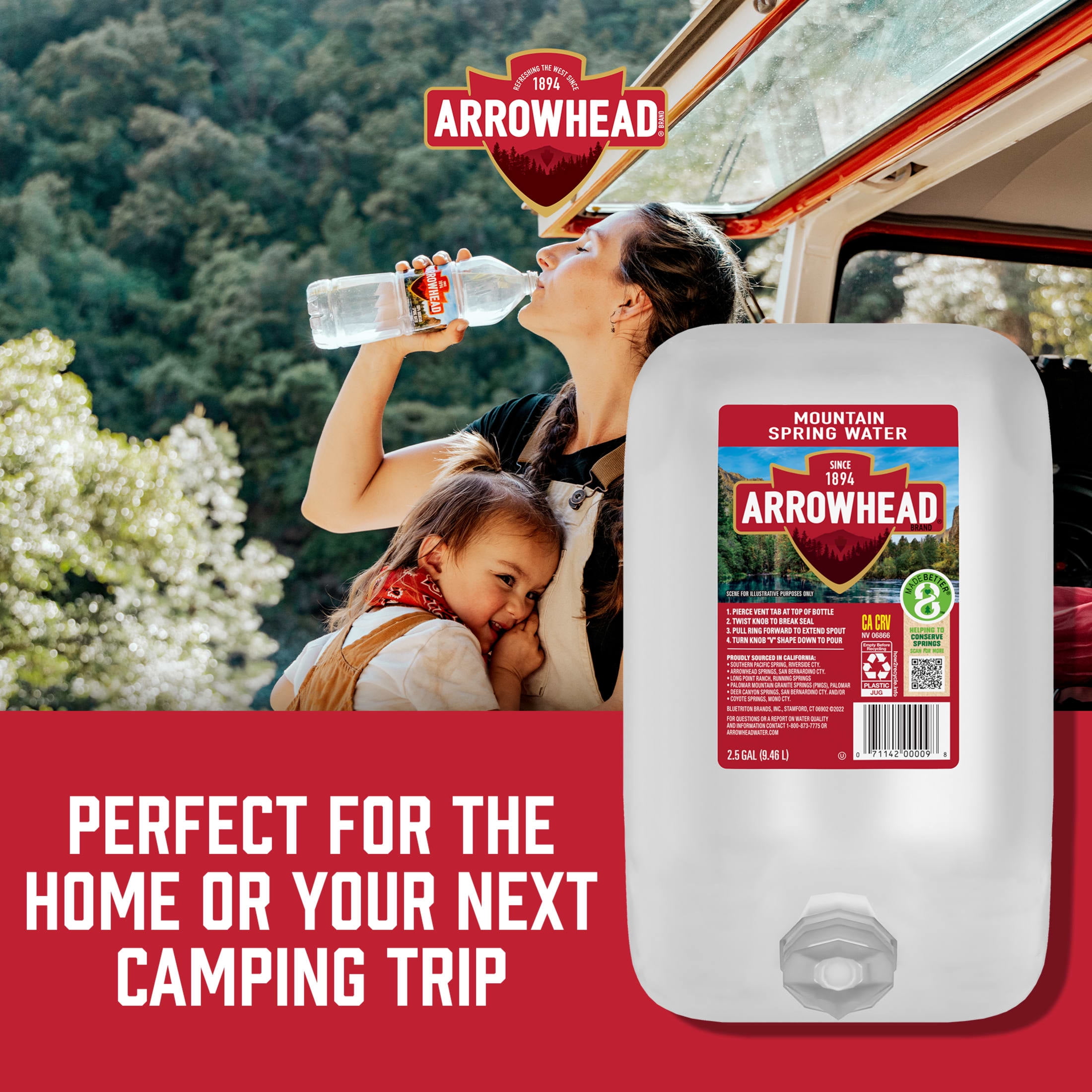 (6 pack) Arrowhead Mountain Spring Water, 2.5 Gallon, Single Plastic Jug