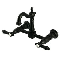 Kingston Brass KS2440BAL Heirloom Double-Handle Wall-Mount Bridge Kitchen Faucet, Matte Black