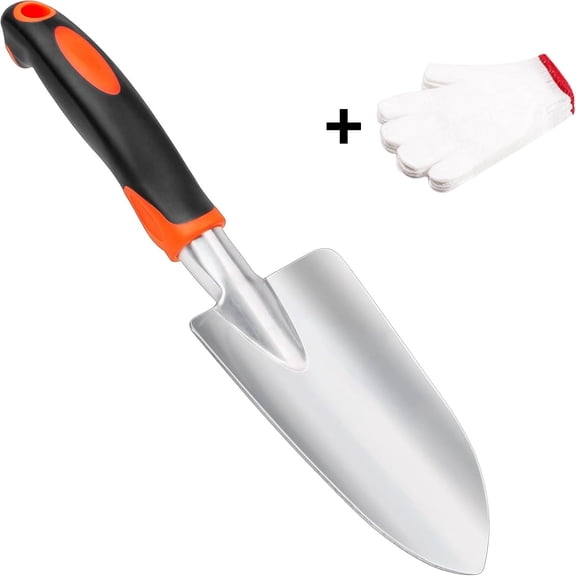 Garden Shovel Garden Hand Trowel, Heavy Duty Hand Shovel with Ergonomic Handle, Small Gardening Tools for Digging, Rust Resistant Gardening Spade Trowel Tools, Orange(includes a pair of gloves)