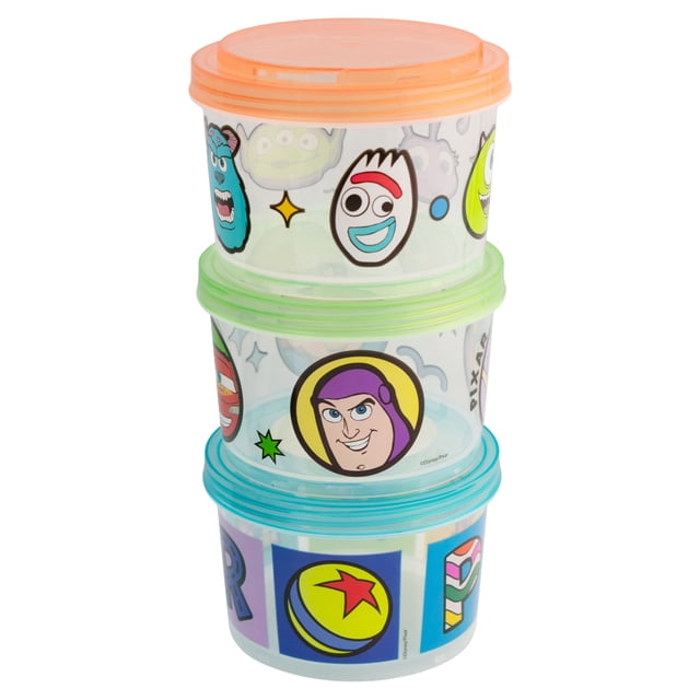 Set 3 Contenedores Plástico-Apilables, Modelo Disney Pixar Toy Story, Monsters Inc & Bichos, Colección Personajes Animados, Capacidad 200 Ml, Multicolor