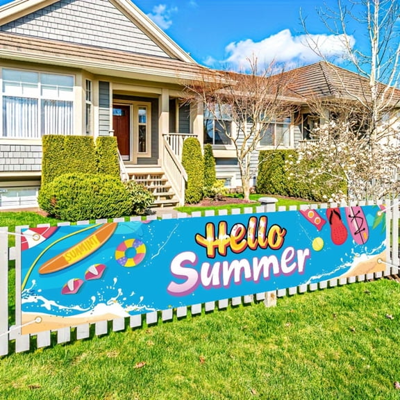 [Colorful Cartoon Summer Beach Banner] Polyester Colorful Cartoon Style Summer Beach Banner 1 piece, 2D/flat, size: 78 x 18 inches, no power required, perfect for pool parties, beach gatherings, terr