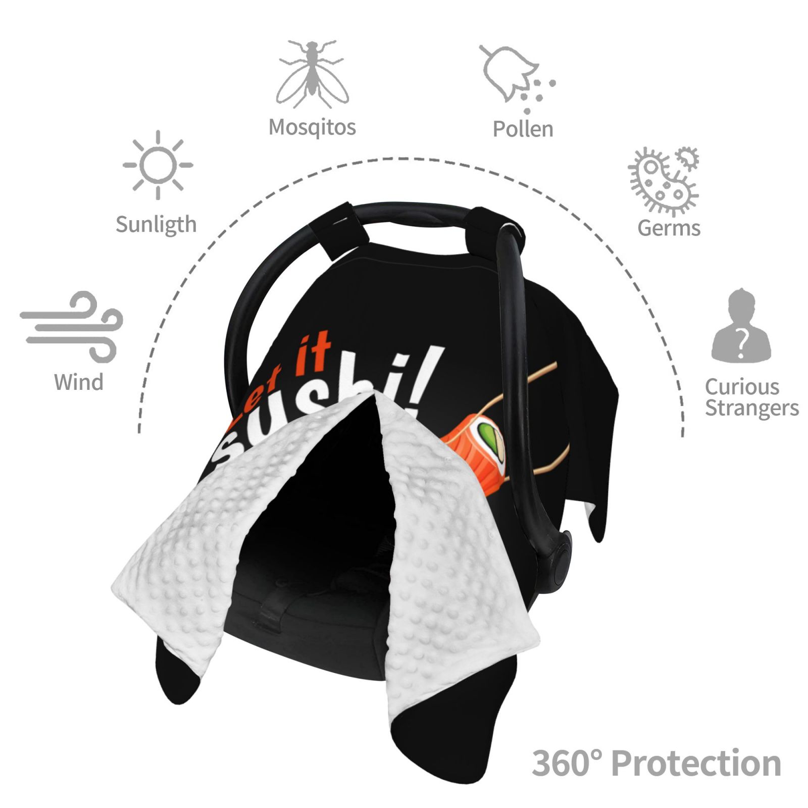 Car Seat Cover Baby - Sushi (2) Breathable Infant Car Seat Cover for Baby Carseat, Lightweight Comfort Baby Essentials Must Haves Newborn Stuff for Girl Boy